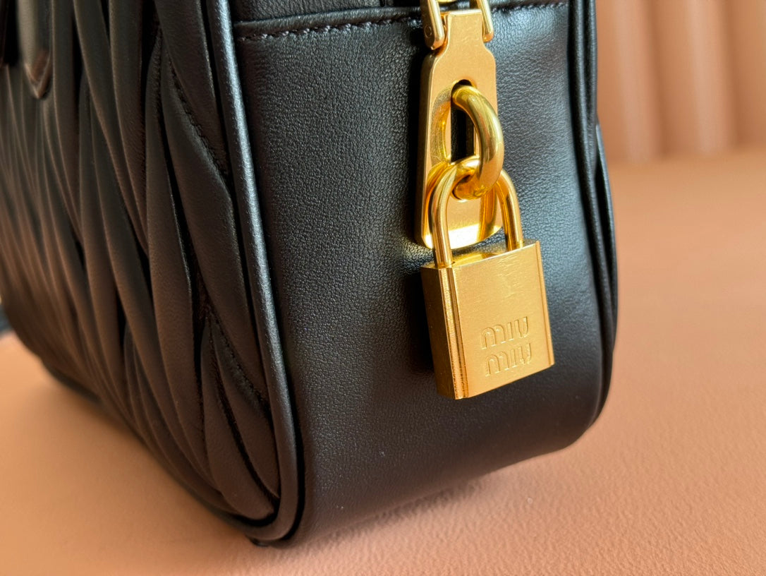 MIU MIU ARCADIE MATELASSÉ BAG 24 IN BLACK LAMBSKIN GOLD HARDWARE