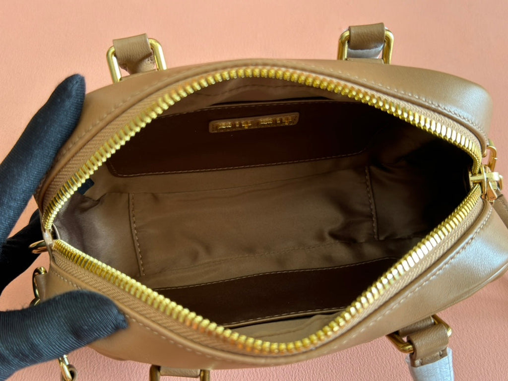 MIU MIU ARCADIE MATELASSÉ BAG 19 IN BROWN LAMBSKIN GOLD HARDWARE