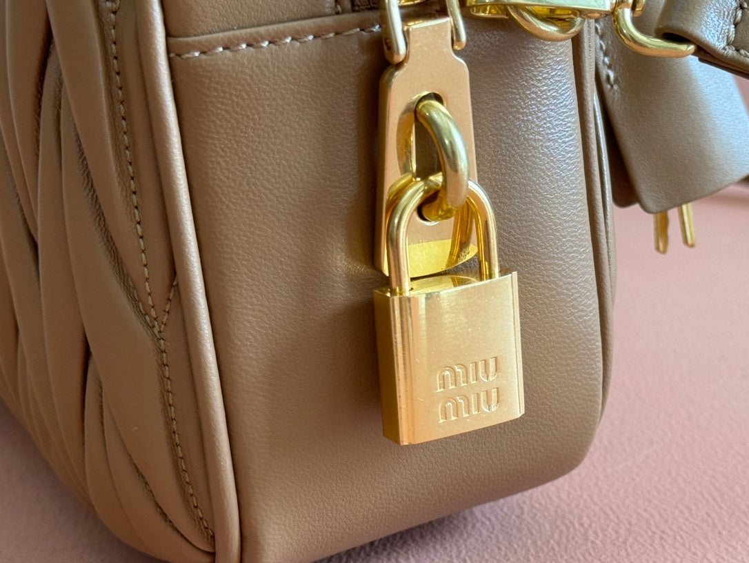 MIU MIU ARCADIE MATELASSÉ BAG 24 IN BROWN LAMBSKIN GOLD HARDWARE