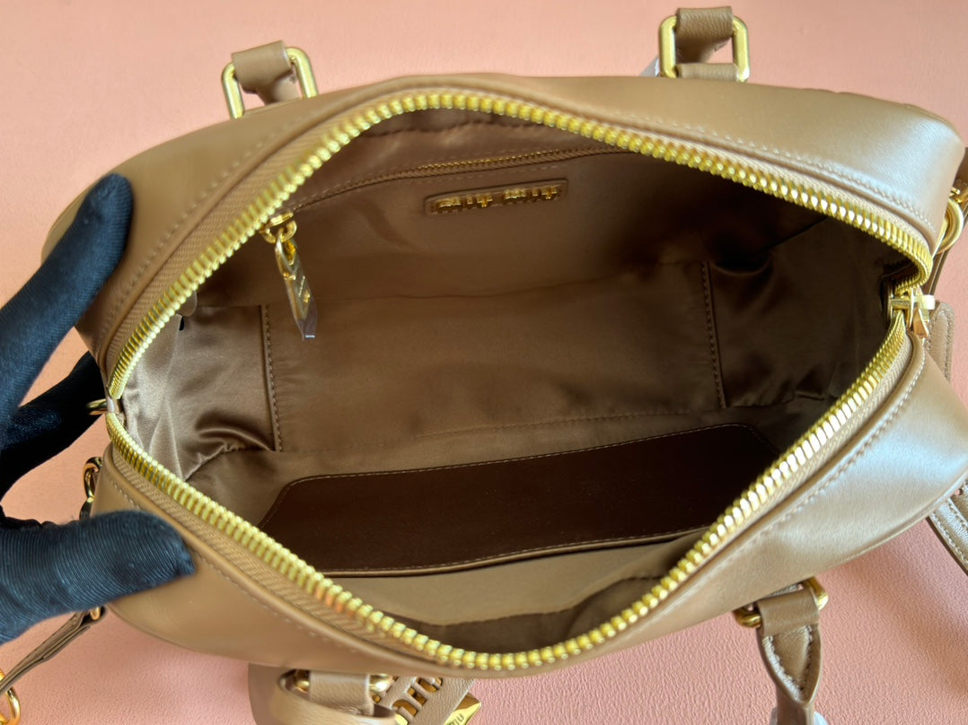 MIU MIU ARCADIE MATELASSÉ BAG 24 IN BROWN LAMBSKIN GOLD HARDWARE