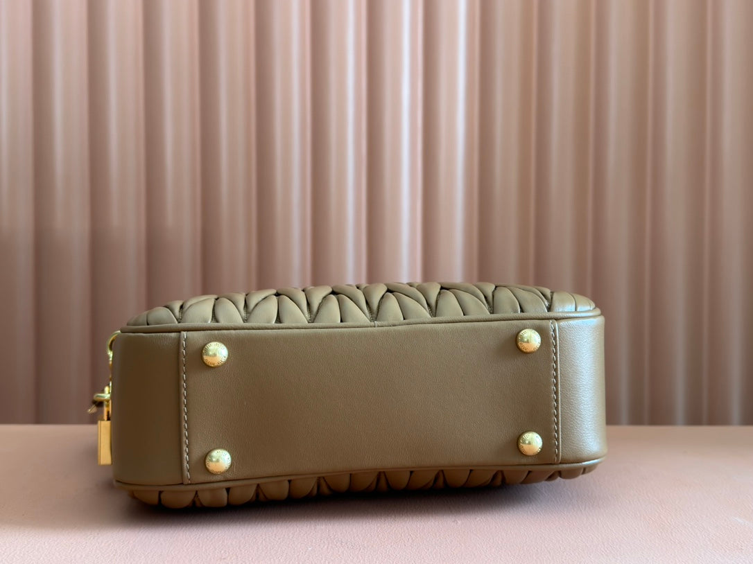 MIU MIU ARCADIE MATELASSÉ BAG 24 IN BROWN LAMBSKIN GOLD HARDWARE