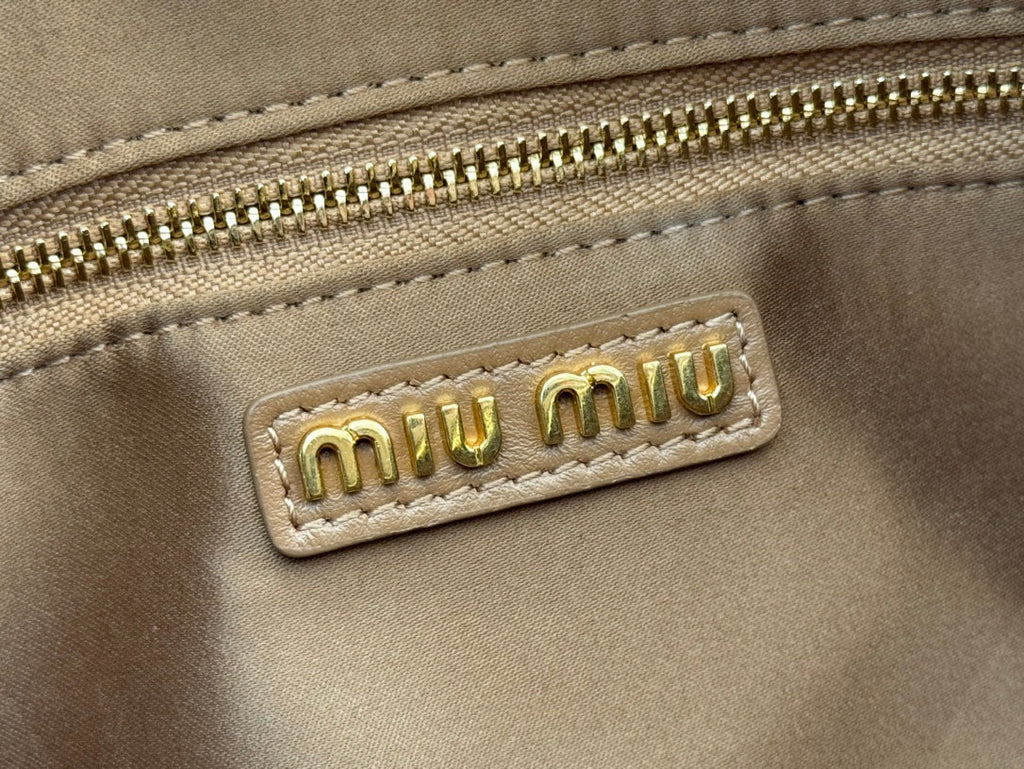MIU MIU ARCADIE MATELASSÉ BAG 24 IN BROWN LAMBSKIN GOLD HARDWARE