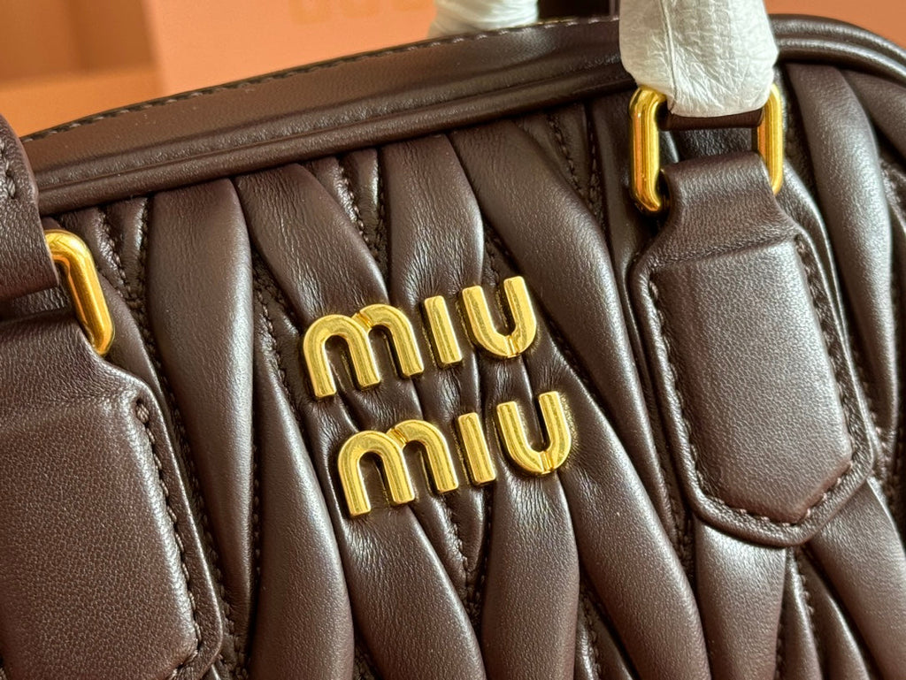 MIU MIU ARCADIE MATELASSÉ BAG 19 IN CHESTNUT BROWN LAMBSKIN GOLD HARDWARE