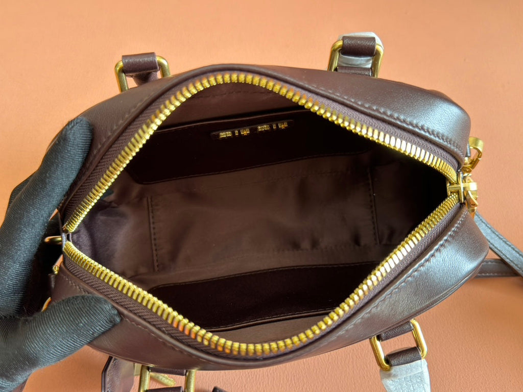 MIU MIU ARCADIE MATELASSÉ BAG 19 IN CHESTNUT BROWN LAMBSKIN GOLD HARDWARE