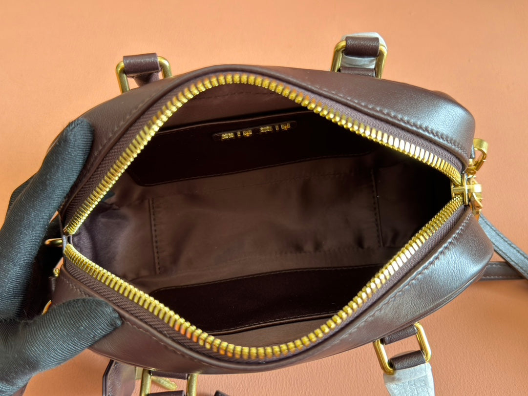 MIU MIU ARCADIE MATELASSÉ BAG 19 IN CHESTNUT BROWN LAMBSKIN GOLD HARDWARE