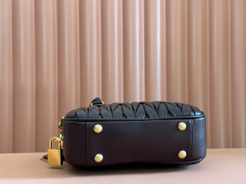 MIU MIU ARCADIE MATELASSÉ BAG 19 IN CHESTNUT BROWN LAMBSKIN GOLD HARDWARE