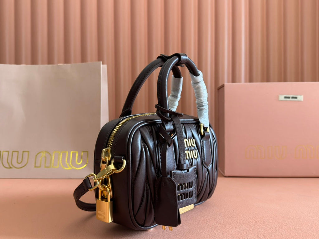 MIU MIU ARCADIE MATELASSÉ BAG 19 IN CHESTNUT BROWN LAMBSKIN GOLD HARDWARE