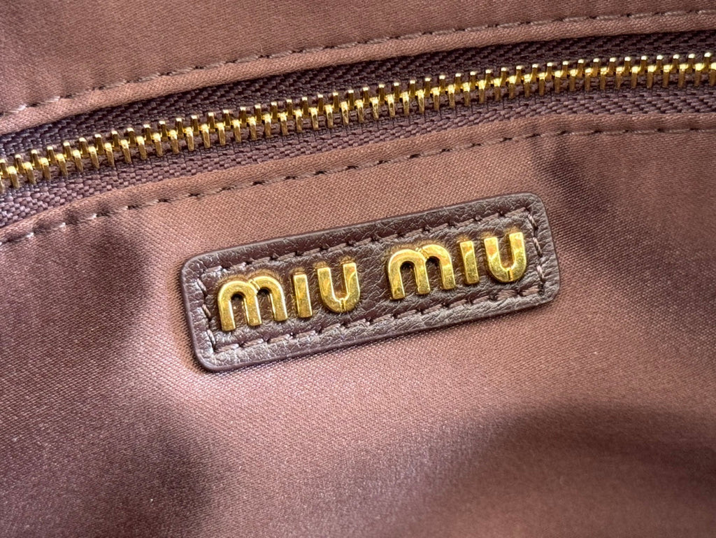 MIU MIU ARCADIE MATELASSÉ BAG 24 IN CHESTNUT BROWN LAMBSKIN GOLD HARDWARE