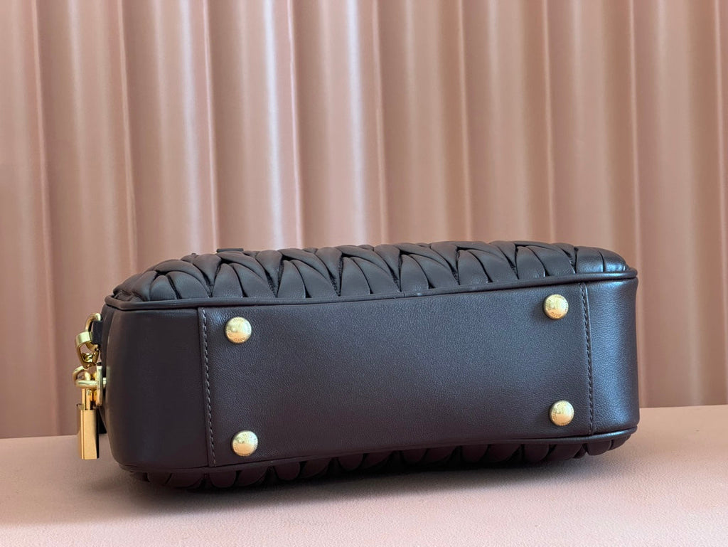 MIU MIU ARCADIE MATELASSÉ BAG 24 IN CHESTNUT BROWN LAMBSKIN GOLD HARDWARE