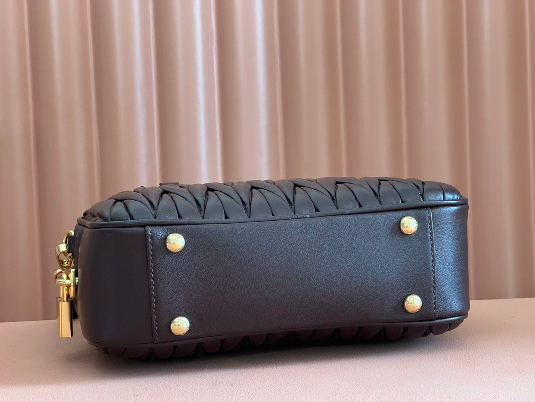MIU MIU ARCADIE MATELASSÉ BAG 24 IN CHESTNUT BROWN LAMBSKIN GOLD HARDWARE