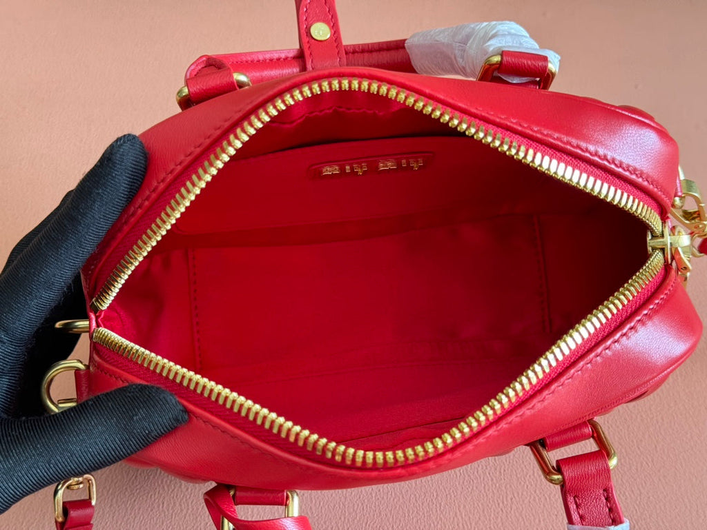 MIU MIU ARCADIE MATELASSÉ BAG 19 IN CERISE RED CALFSKIN GOLD HARDWARE