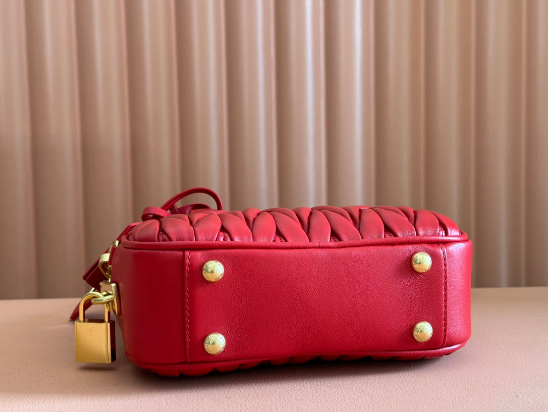 MIU MIU ARCADIE MATELASSÉ BAG 19 IN CERISE RED CALFSKIN GOLD HARDWARE