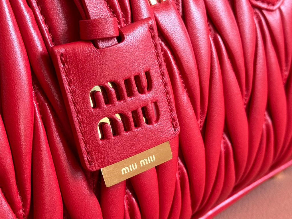 MIU MIU ARCADIE MATELASSÉ BAG 24 IN CERISE RED CALFSKIN GOLD HARDWARE