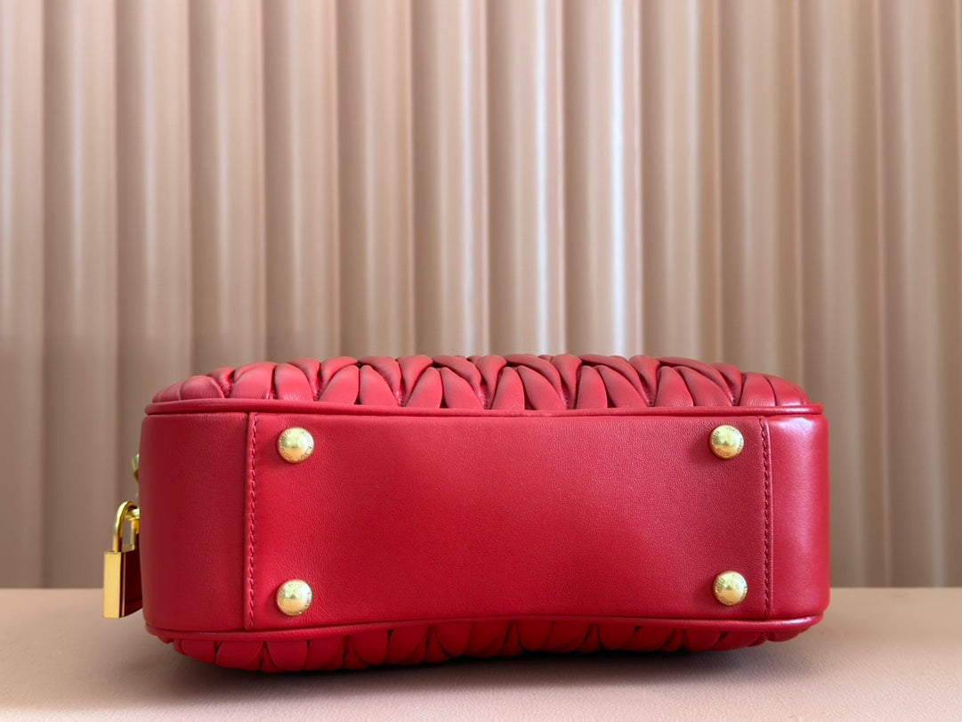 MIU MIU ARCADIE MATELASSÉ BAG 24 IN CERISE RED CALFSKIN GOLD HARDWARE