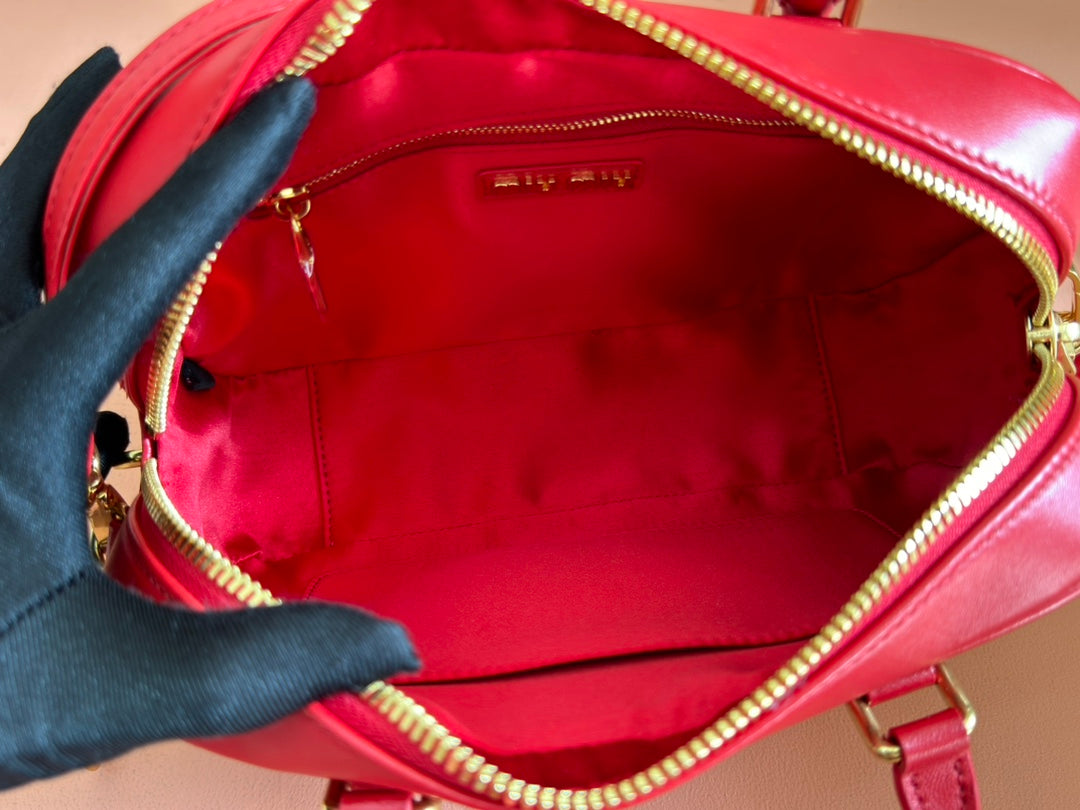 MIU MIU ARCADIE MATELASSÉ BAG 24 IN CERISE RED CALFSKIN GOLD HARDWARE