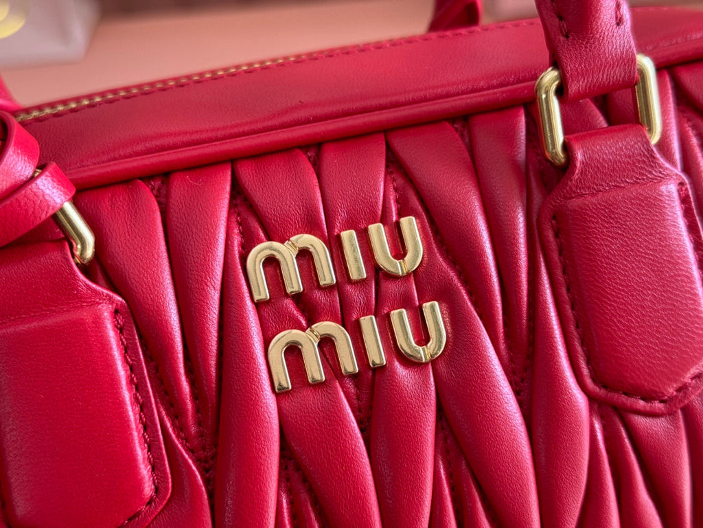 MIU MIU ARCADIE MATELASSÉ BAG 24 IN CERISE RED CALFSKIN GOLD HARDWARE
