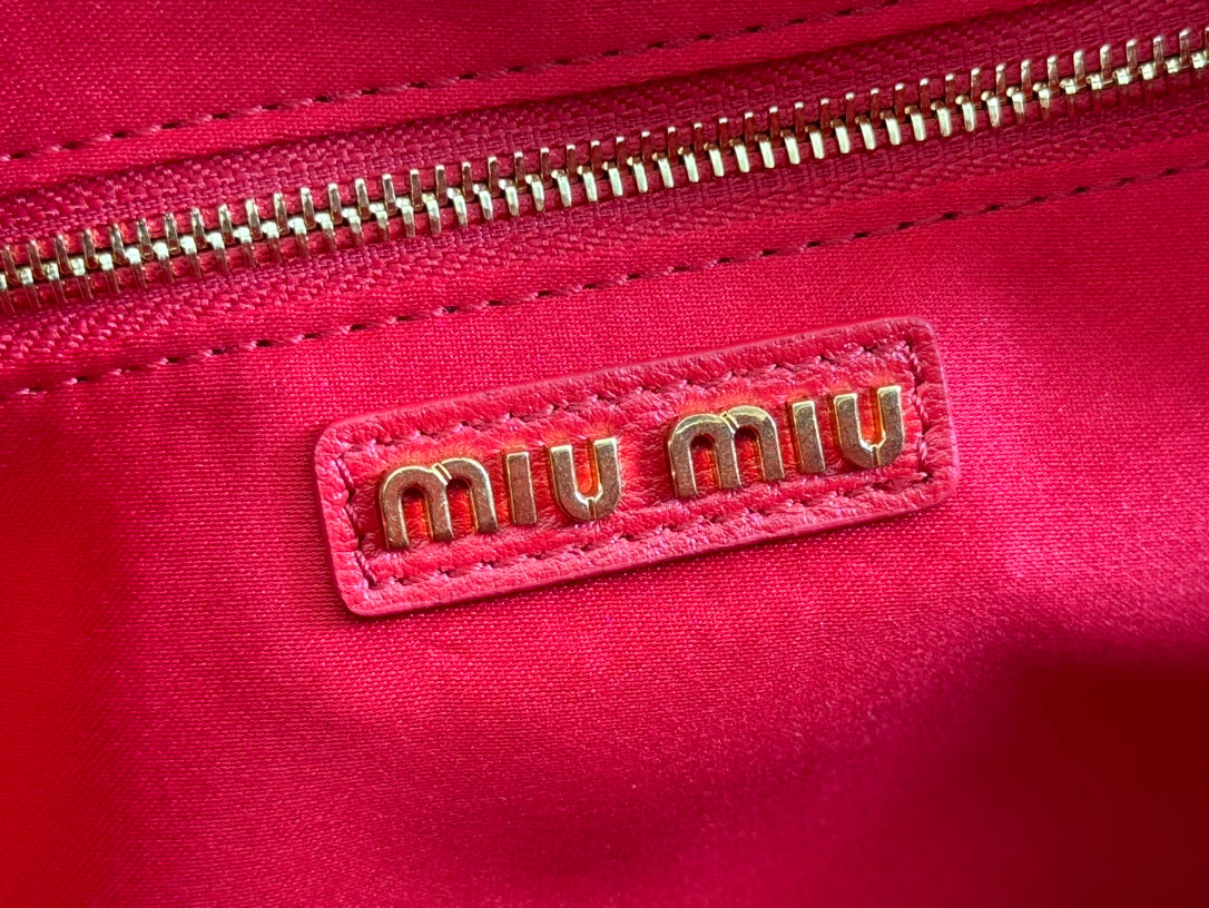 MIU MIU ARCADIE MATELASSÉ BAG 24 IN CERISE RED CALFSKIN GOLD HARDWARE
