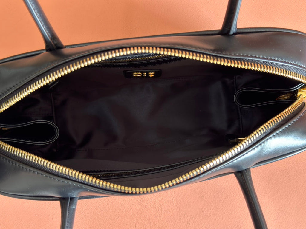 MIU MIU BEAU TOP HANDLE BAG 29 IN BLACK GLOSSY CALFSKIN