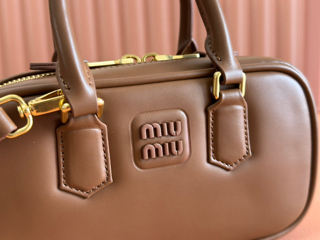 MIU MIU ARCADIE BAG 19 IN TAWNY BROWN SHINY CALFSKIN