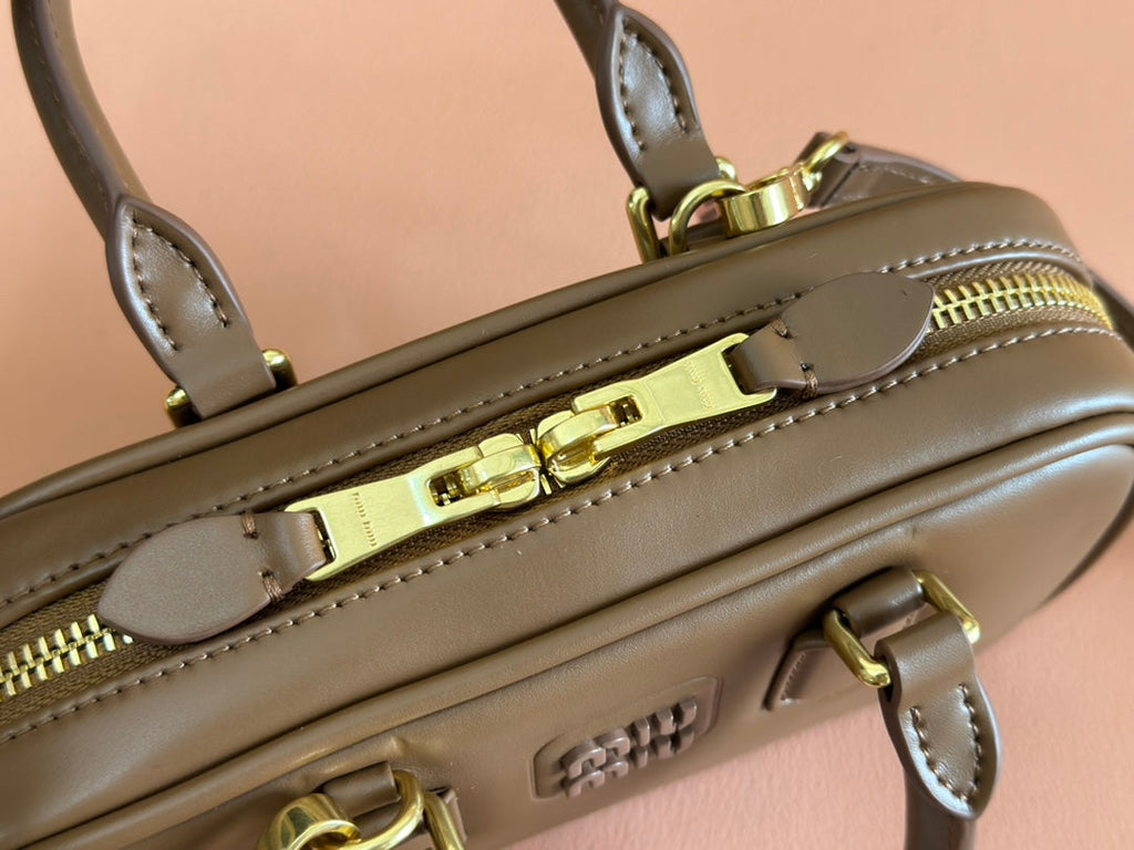 MIU MIU ARCADIE BAG 19 IN TAWNY BROWN SHINY CALFSKIN