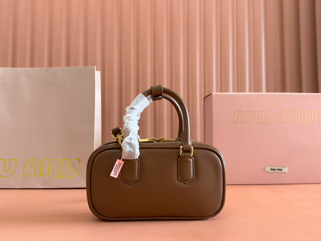 MIU MIU ARCADIE BAG 19 IN TAWNY BROWN SHINY CALFSKIN