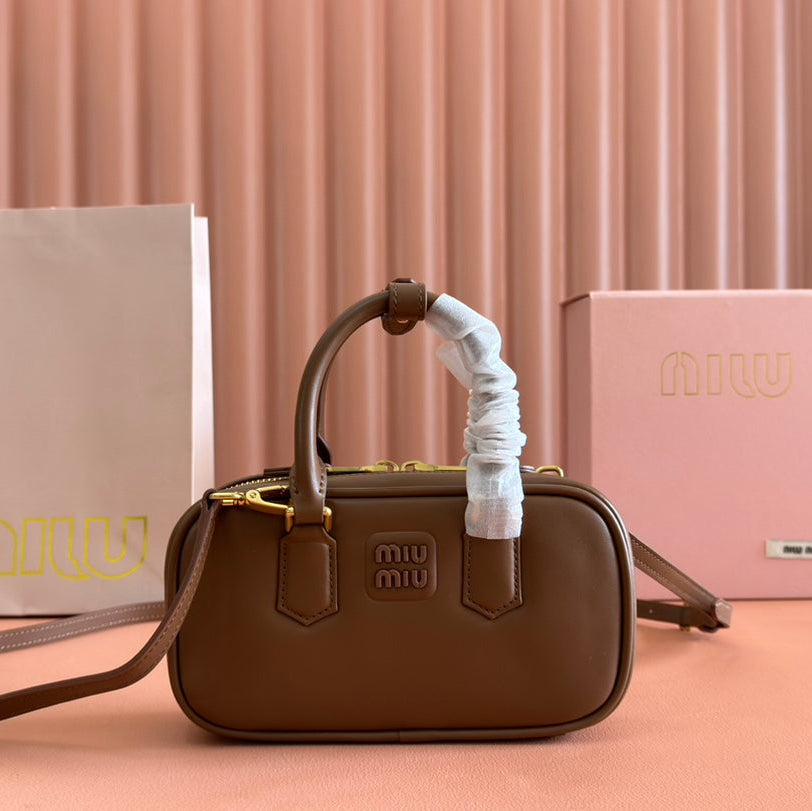 MIU MIU ARCADIE BAG 19 IN TAWNY BROWN SHINY CALFSKIN