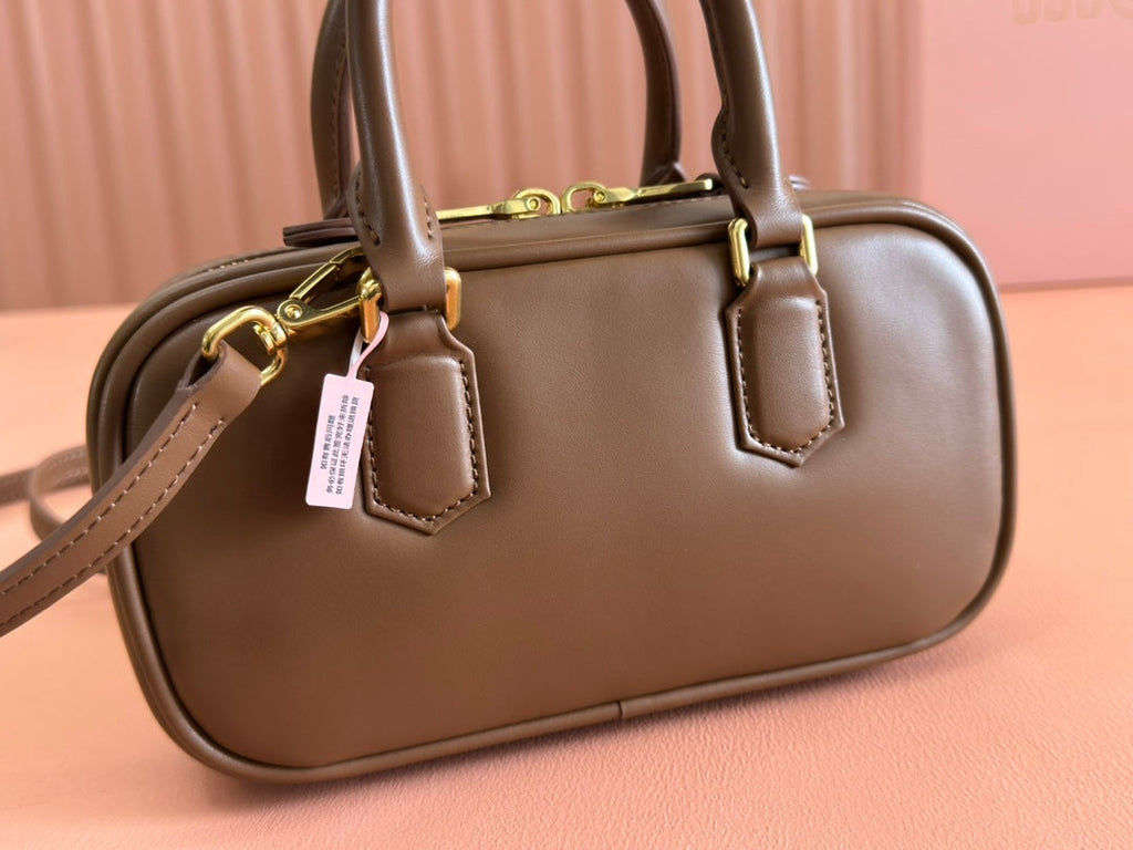 MIU MIU ARCADIE BAG 19 IN TAWNY BROWN SHINY CALFSKIN