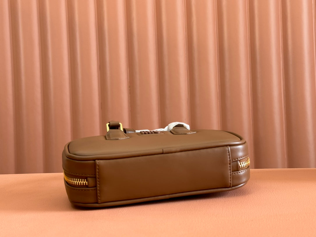 MIU MIU ARCADIE BAG 19 IN TAWNY BROWN SHINY CALFSKIN