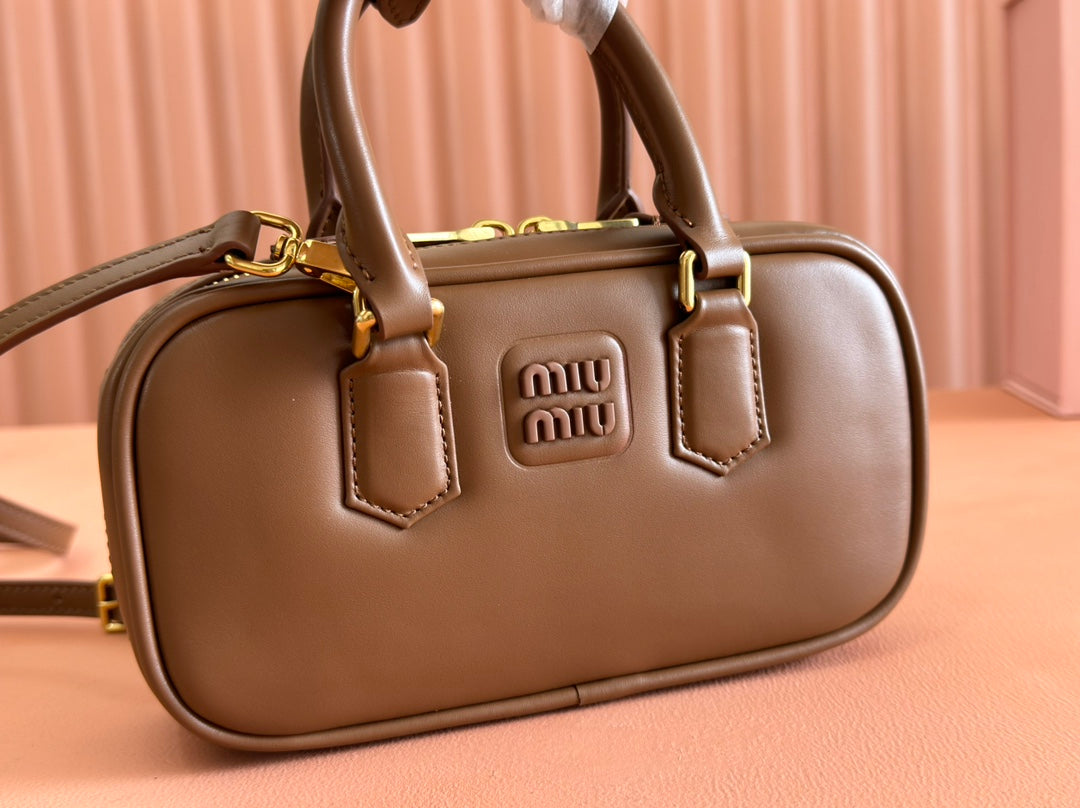 MIU MIU ARCADIE BAG 19 IN TAWNY BROWN SHINY CALFSKIN