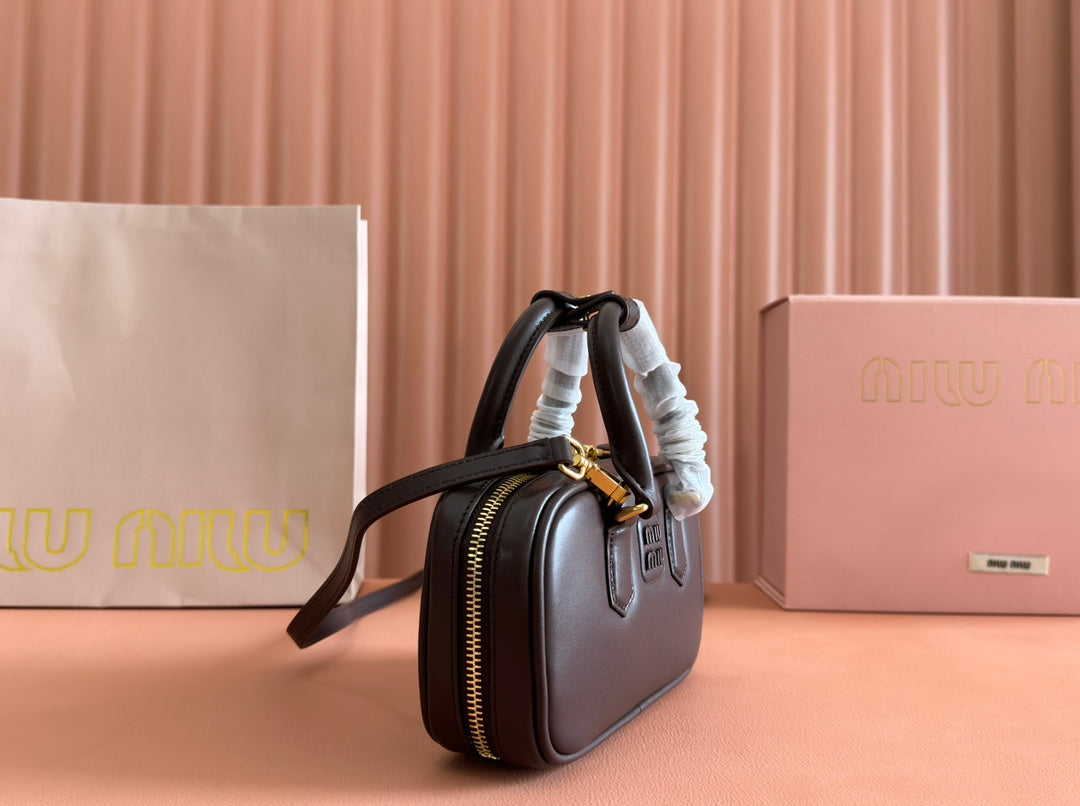 MIU MIU ARCADIE BAG 19 IN TAMARIND BROWN SHINY CALFSKIN