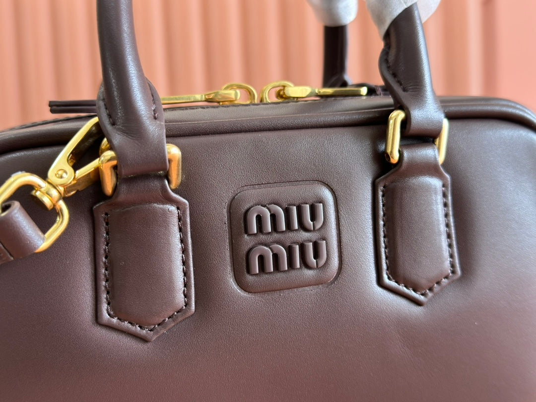 MIU MIU ARCADIE BAG 19 IN TAMARIND BROWN SHINY CALFSKIN