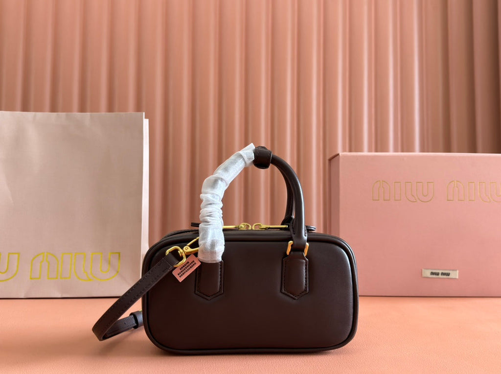 MIU MIU ARCADIE BAG 19 IN TAMARIND BROWN SHINY CALFSKIN
