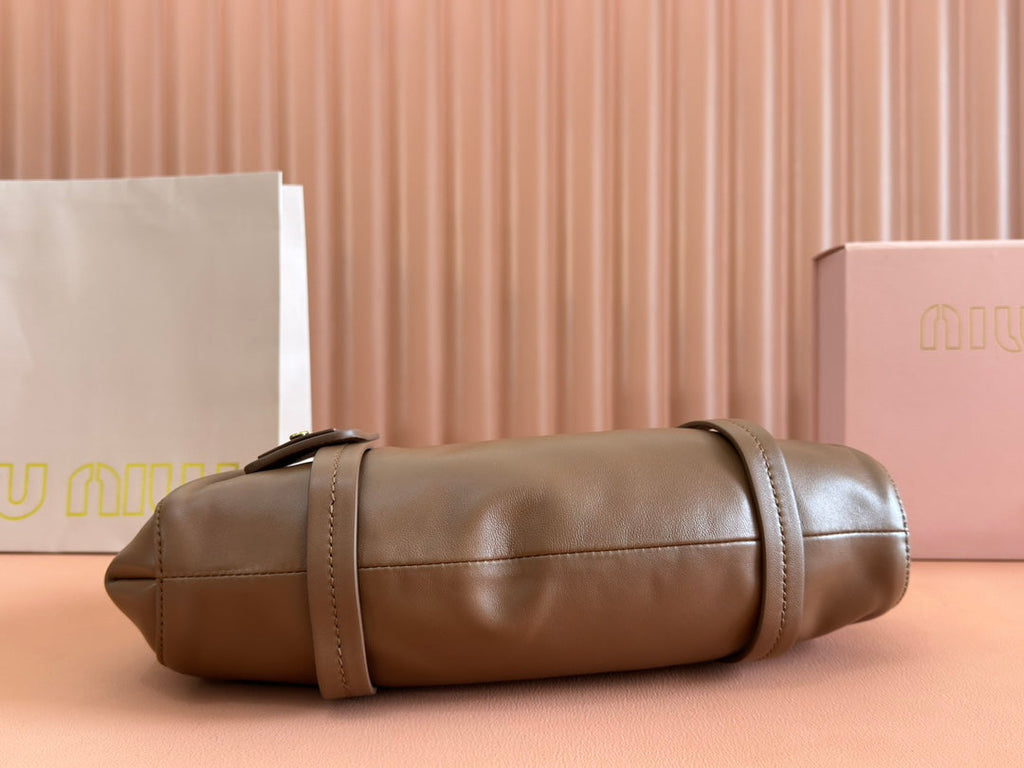 MIU MIU JOIE HAND BAG 32 IN BRUNETTE BROWN SHINY LAMBSKIN
