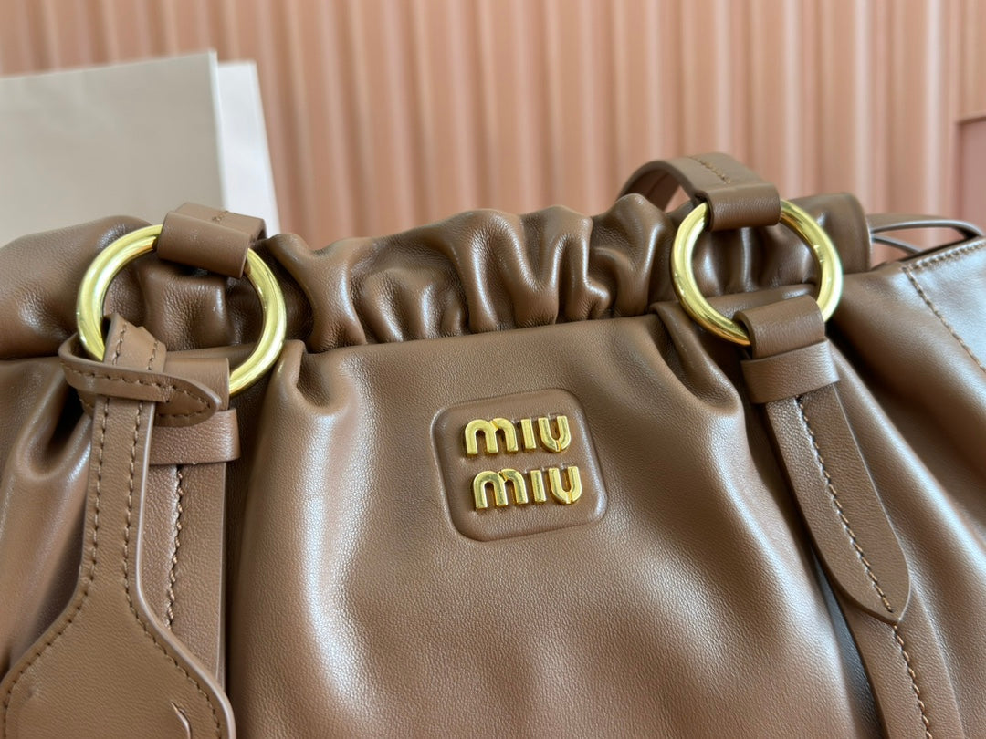 MIU MIU JOIE HAND BAG 32 IN BRUNETTE BROWN SHINY LAMBSKIN
