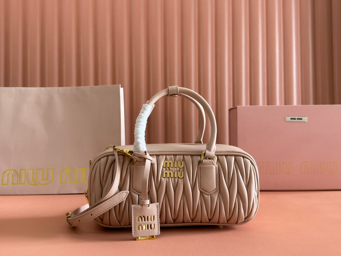 MIU MIU ARCADIE MATELASSÉ BAG 27 IN MISCHKA BEIGE LAMBSKIN