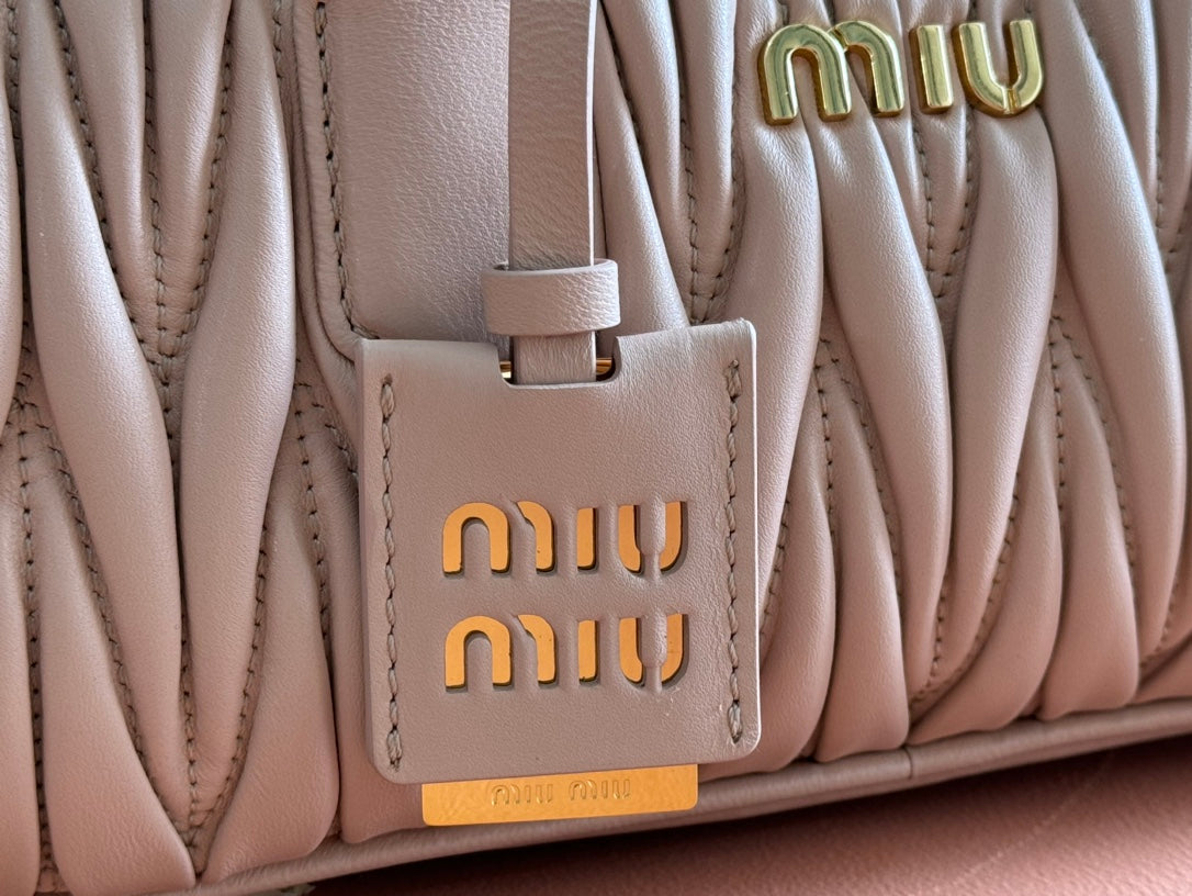 MIU MIU ARCADIE MATELASSÉ BAG 27 IN MISCHKA BEIGE LAMBSKIN