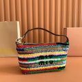 MIU MIU CROCHET SHOULDER BAG 25.5 COLORFUL WOOL WITH BROWN STRAP CALFSKIN