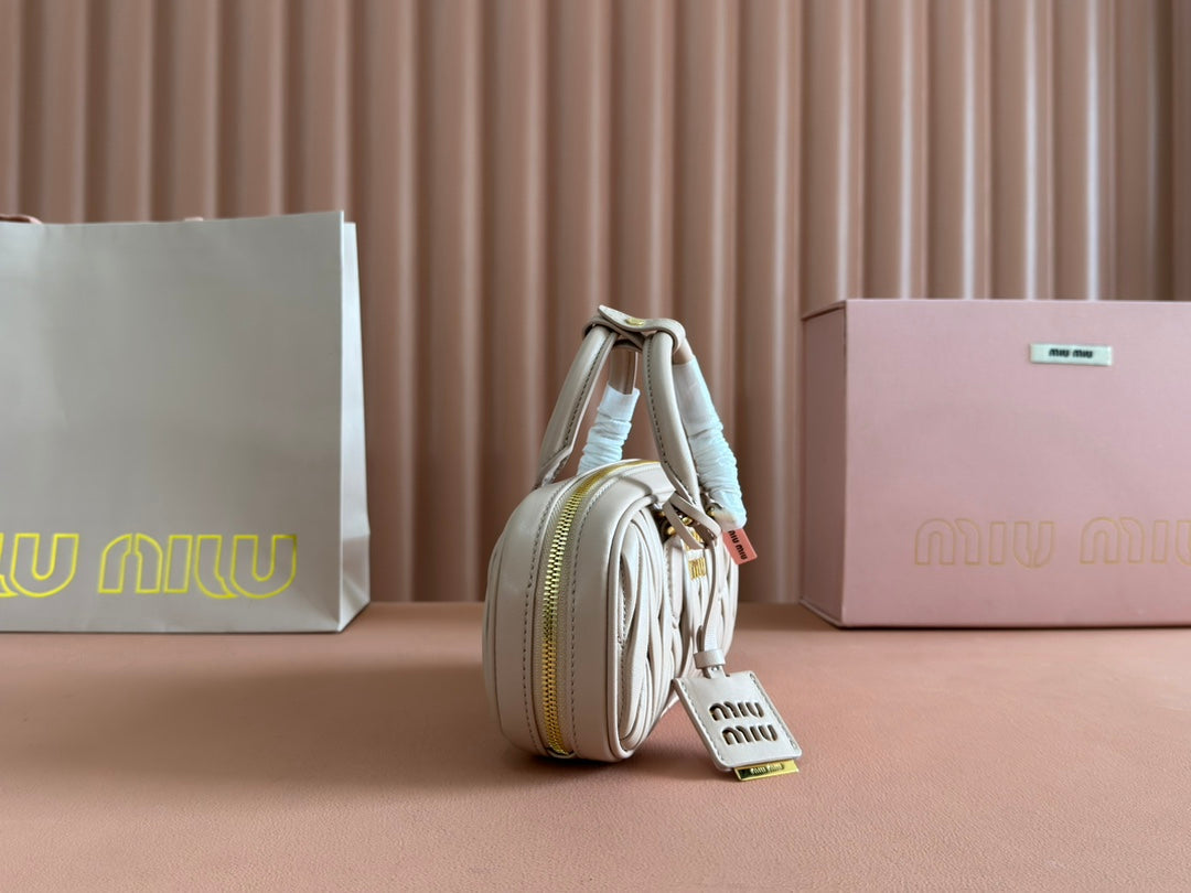 MIU MIU ARCADIE MATELASSÉ BAG 19 IN NUDE CALFSKIN GOLD HARDWARE