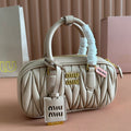 MIU MIU ARCADIE MATELASSÉ BAG 19 IN NUDE CALFSKIN GOLD HARDWARE
