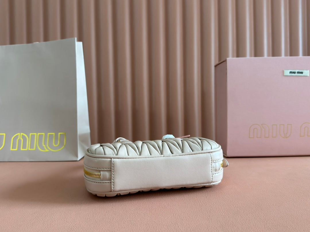 MIU MIU ARCADIE MATELASSÉ BAG 19 IN NUDE CALFSKIN GOLD HARDWARE