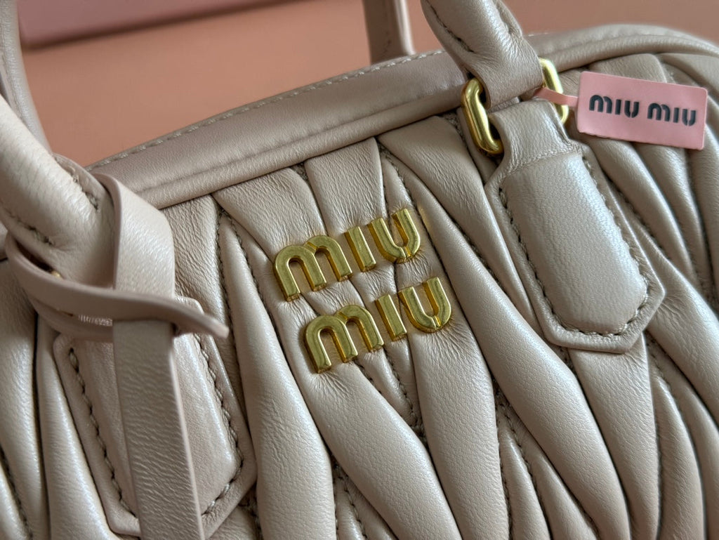 MIU MIU ARCADIE MATELASSÉ BAG 19 IN NUDE CALFSKIN GOLD HARDWARE