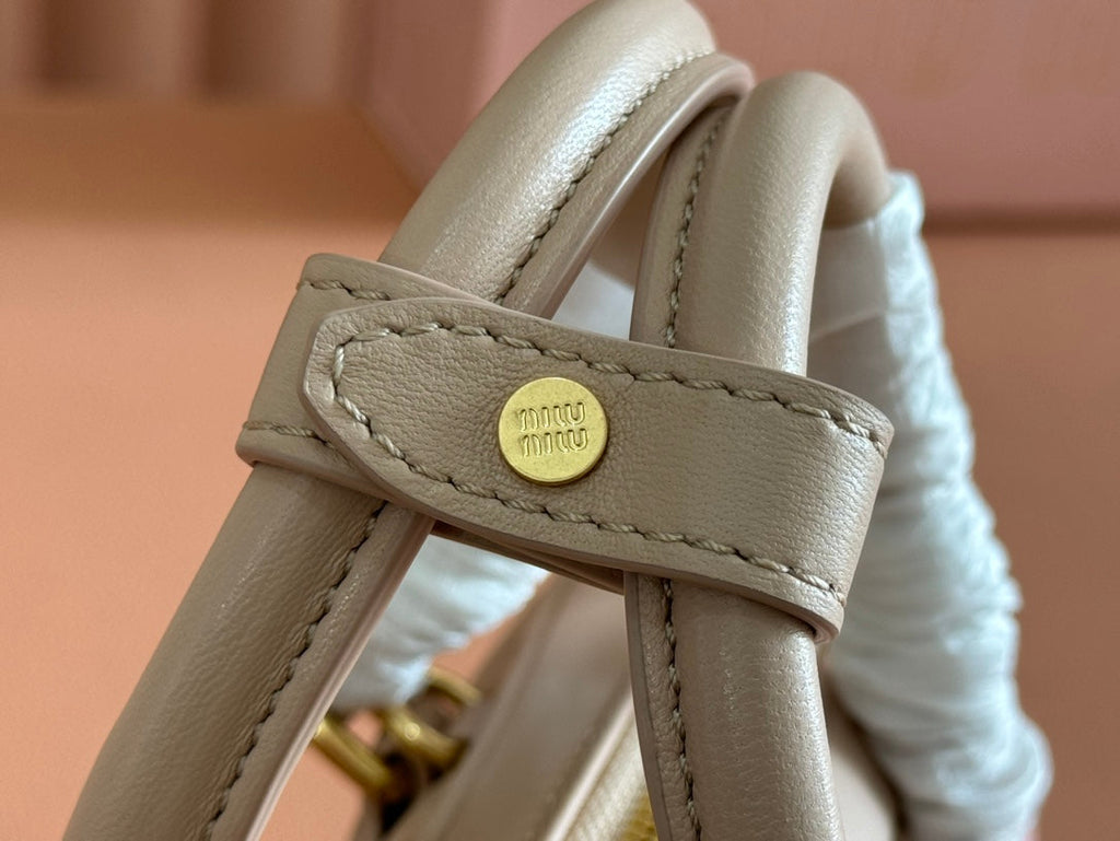 MIU MIU ARCADIE MATELASSÉ BAG 19 IN NUDE CALFSKIN GOLD HARDWARE