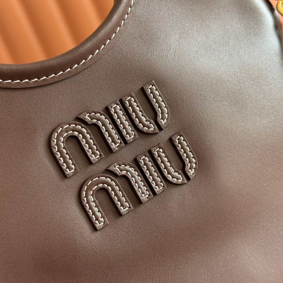 MIU MIU IVY SMALL TOTE BAG 24 IN BRIARWOOD BROWN CALFSKIN