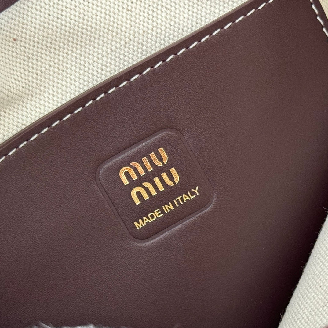 MIU MIU IVY SMALL TOTE BAG 24 IN BRIARWOOD BROWN CALFSKIN