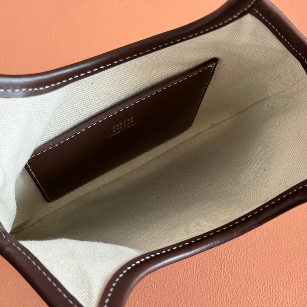 MIU MIU IVY SMALL TOTE BAG 24 IN BRIARWOOD BROWN CALFSKIN