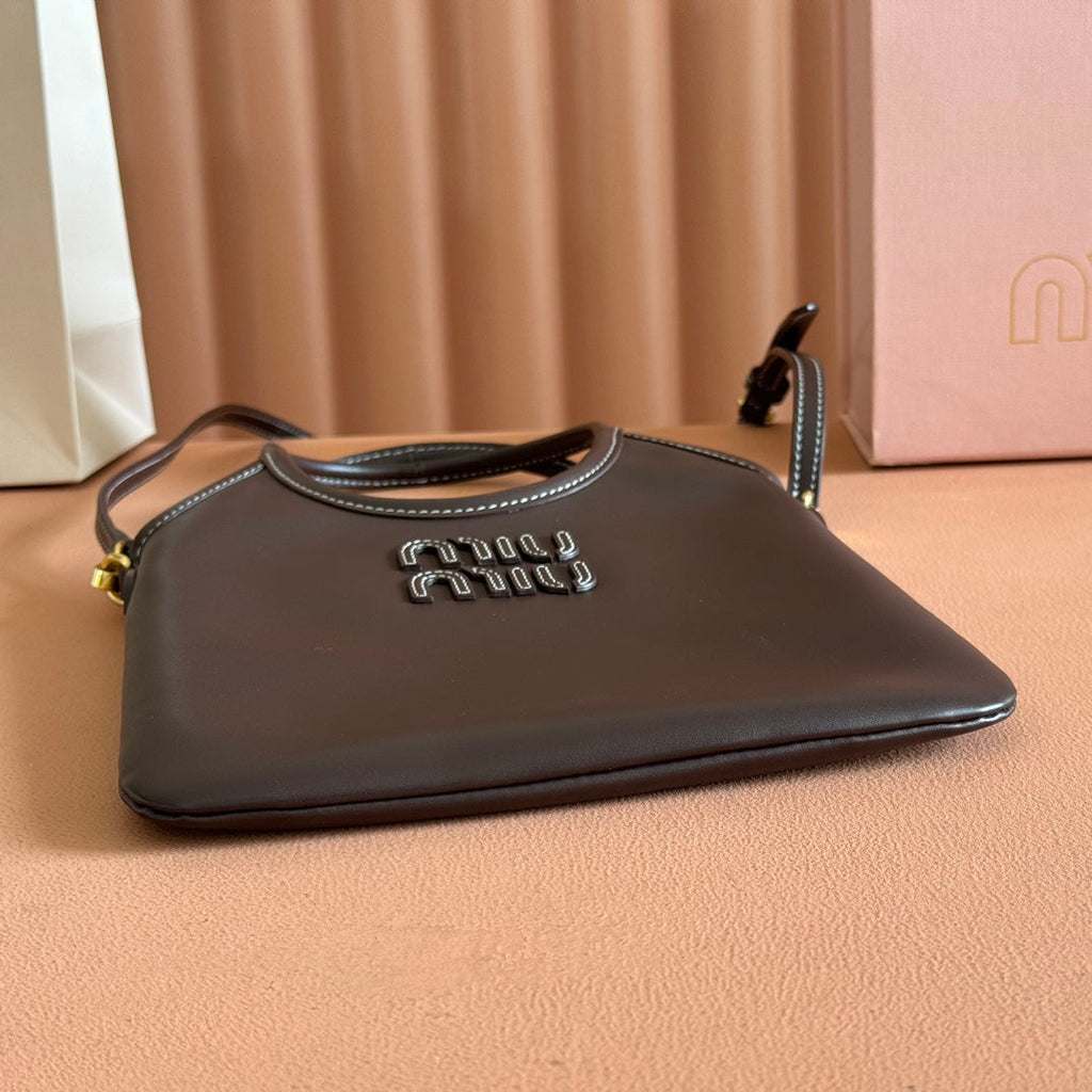 MIU MIU IVY SMALL TOTE BAG 24 IN BRIARWOOD BROWN CALFSKIN