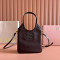 MIU MIU IVY SMALL TOTE BAG 24 IN BRIARWOOD BROWN CALFSKIN