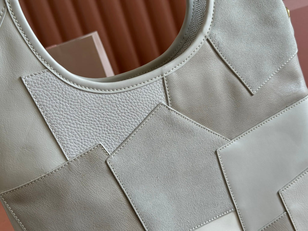 MIU MIU IVY TOTE BAG 60 IN CHALK WHITE PATCHWORK CALFSKIN