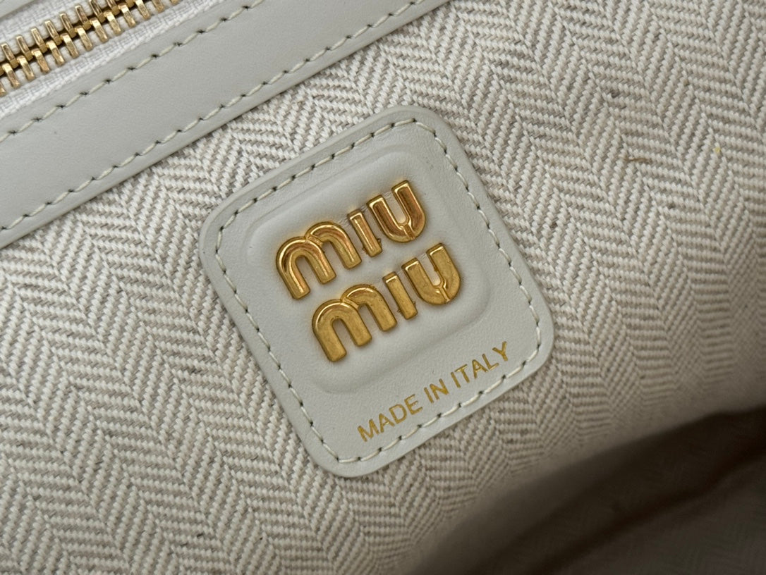 MIU MIU IVY TOTE BAG 60 IN CHALK WHITE PATCHWORK CALFSKIN