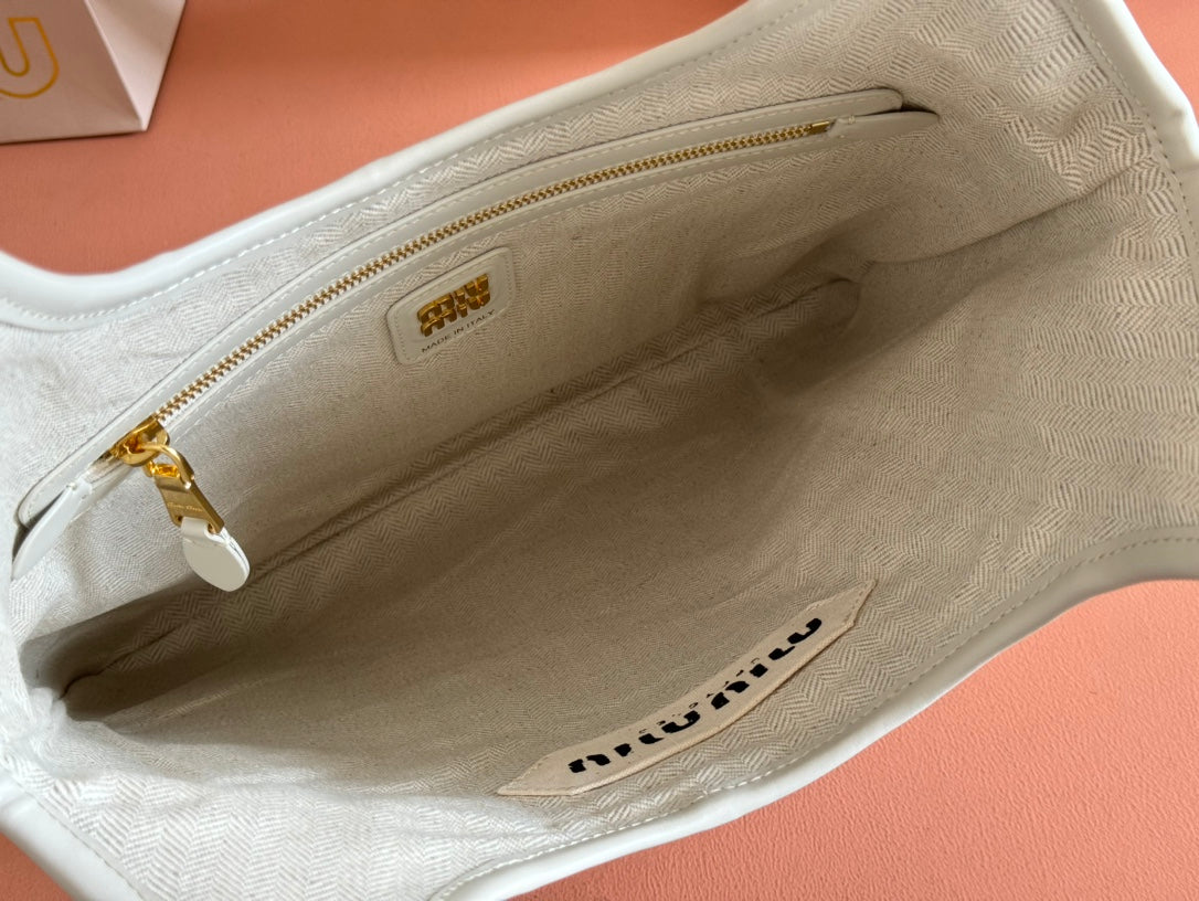 MIU MIU IVY TOTE BAG 60 IN CHALK WHITE PATCHWORK CALFSKIN